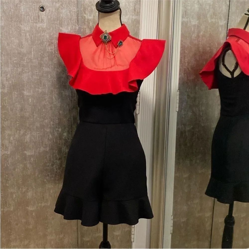 Valentino Red and Black Ruffled Collar romper, US4